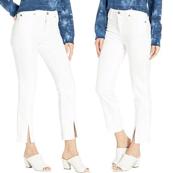Ag Adriano Goldschmied The Isabelle High-Rise Straight Crop Jean Slit 27 White - Picture 3 of 16